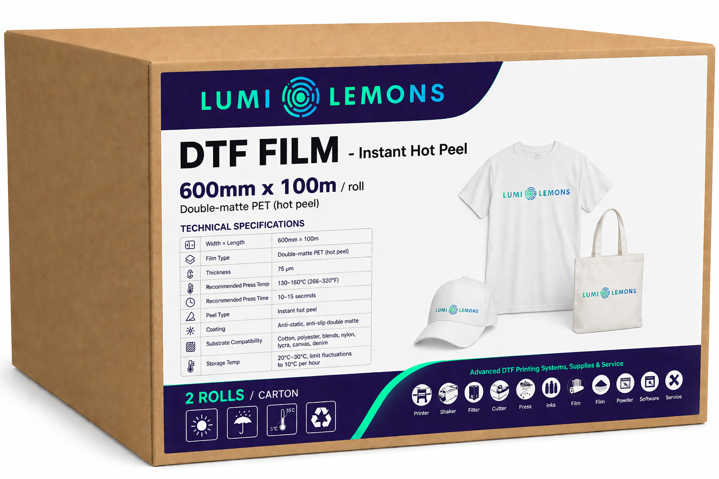 DTF Instant Hot Peel Film 600mm × 100m | Box of 2 Rolls